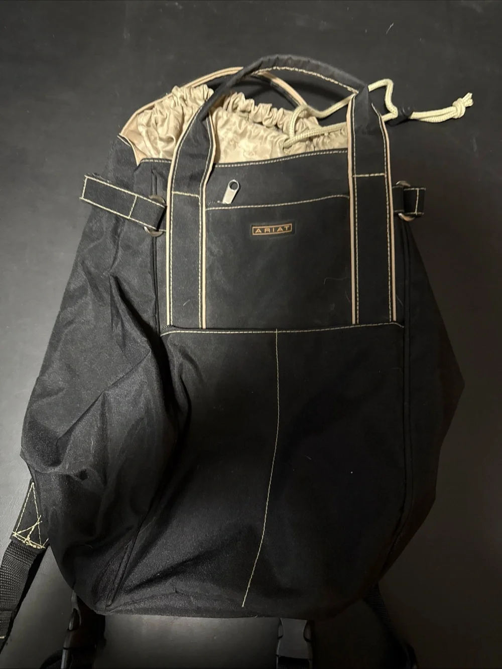 Ariat Black Backpack with Tan Drawstring Accents